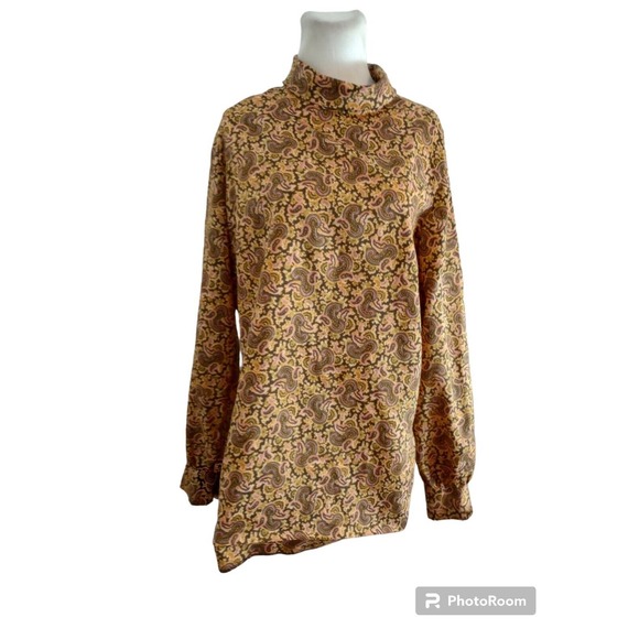 Vtg Fem Form Paisley 70s Flower Power Mock Neck Backk Zip Blouse Top Bohemian - Picture 1 of 11